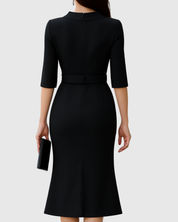 Vivienne Rochambeau | Classic Black Belted Midi Dress