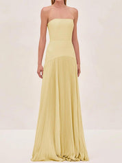 Genevra Solvaine | Sage Green Strapless Pleated Maxi Gown