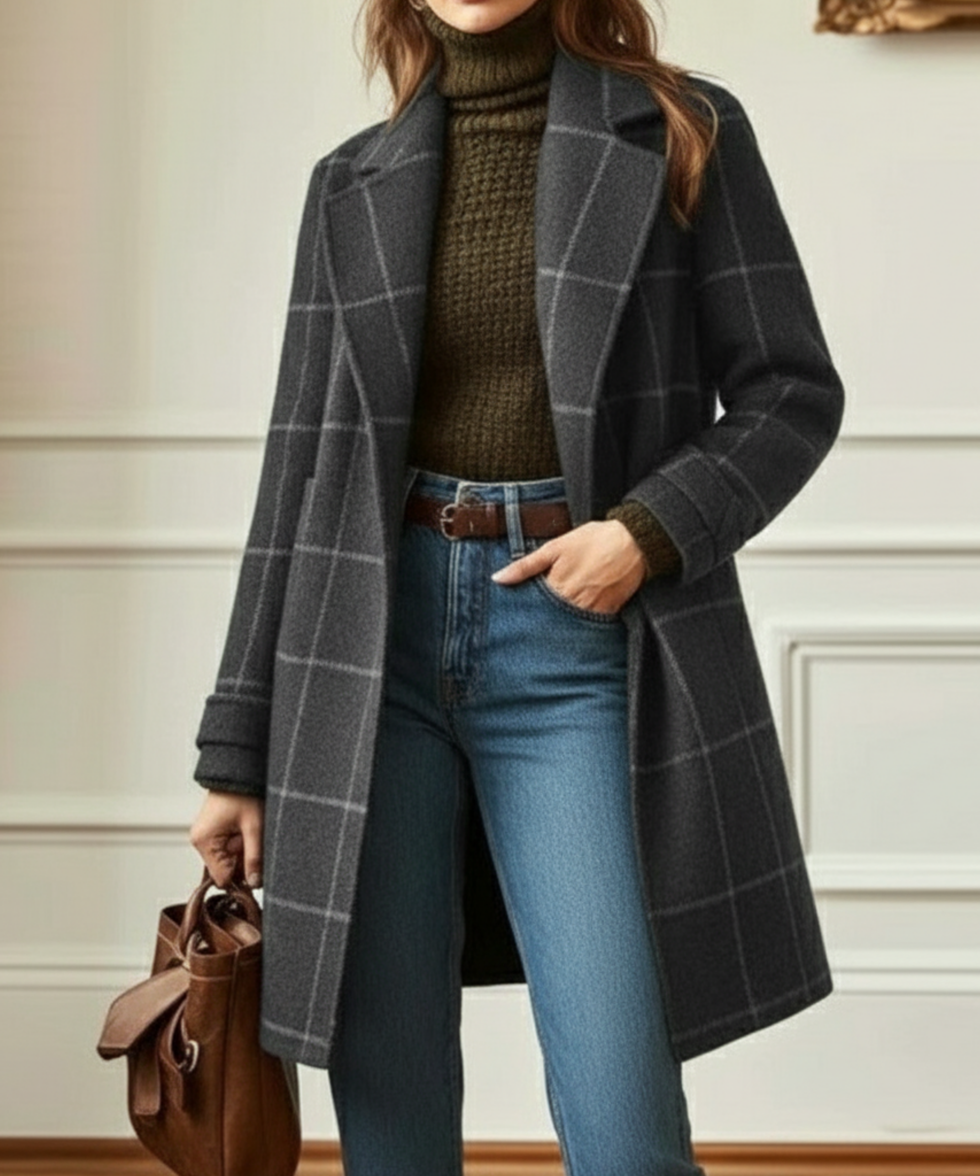 Sylviane Beaumont-Lacroix | Green Plaid Wool-Blend Lapel Overcoat