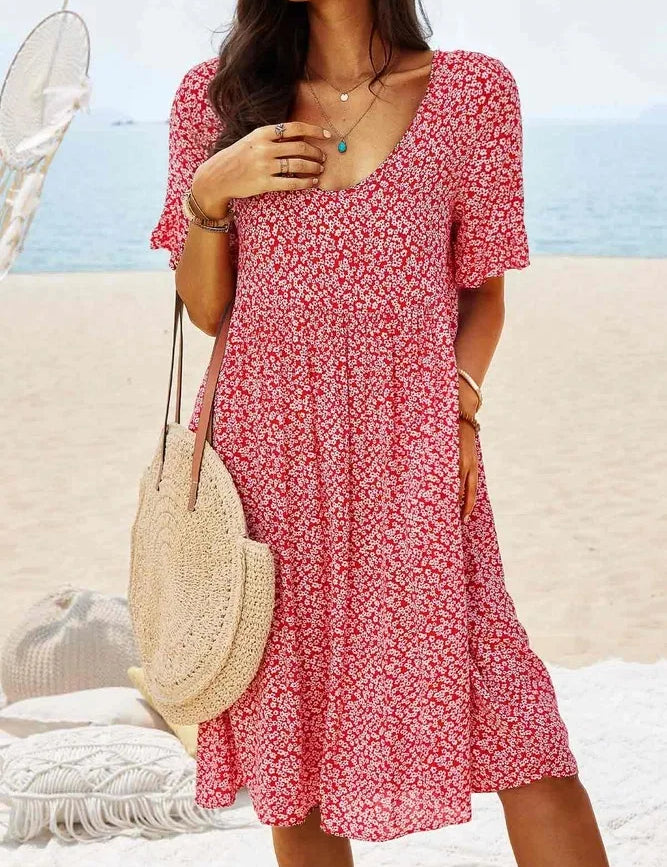 Coralie Vanbright | Blue Ditsy Floral Flutter Sleeve Smock Midi Dress