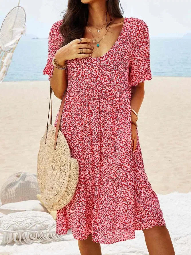 Coralie Vanbright | Blue Ditsy Floral Flutter Sleeve Smock Midi Dress