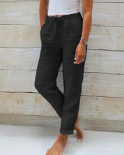 Florence Beauregard | Light Blue Linen-Cotton Drawstring Trousers