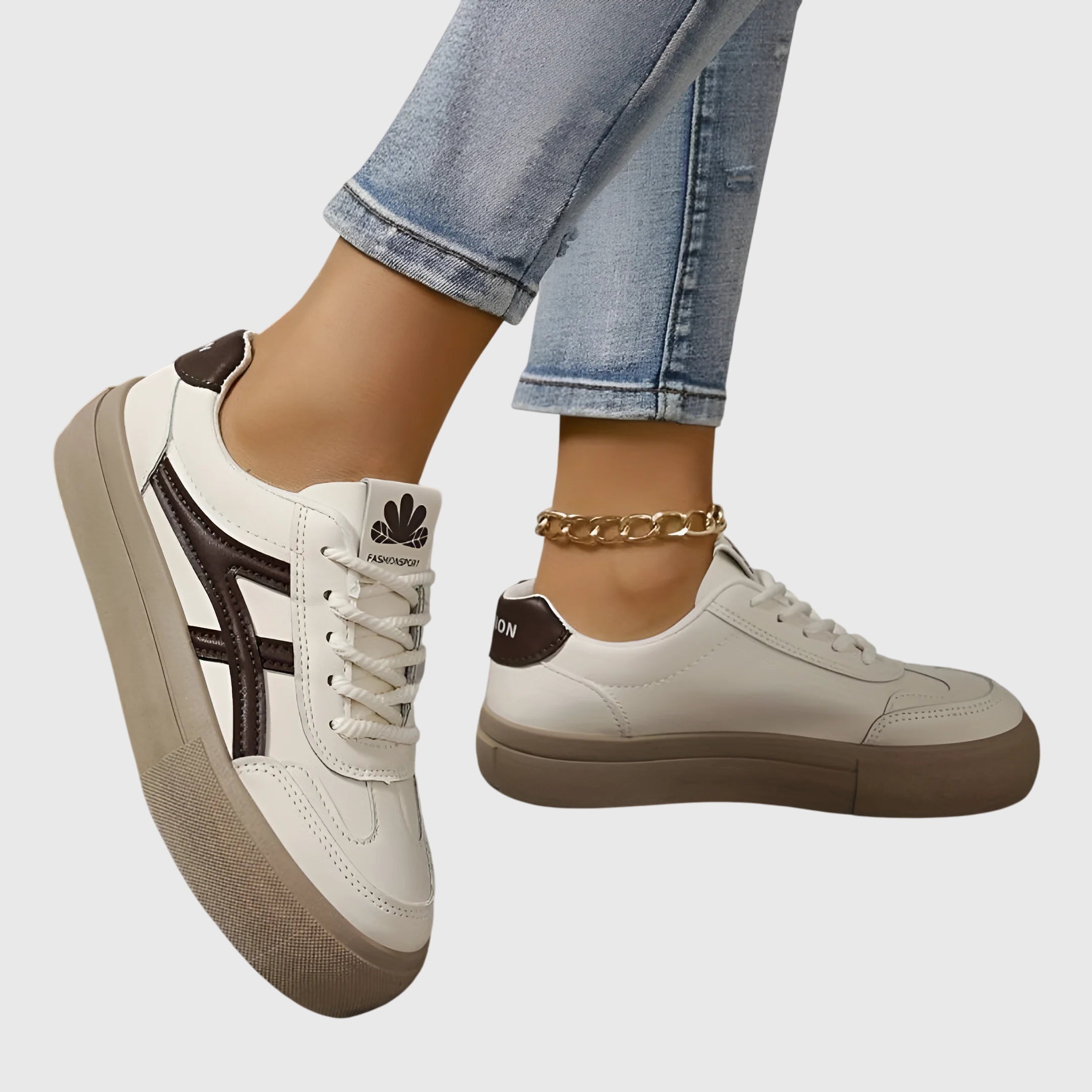 Lucette Vanbrough | White & Navy Lace-Up Platform Sneakers