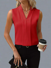 Vivienne Lacombe | White V-Neck Sleeveless Pleated Blouse