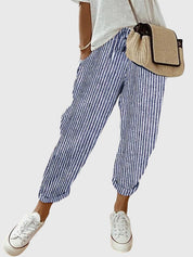 Céleste Duranville | High Waist Linen Drawstring Pants in Beige