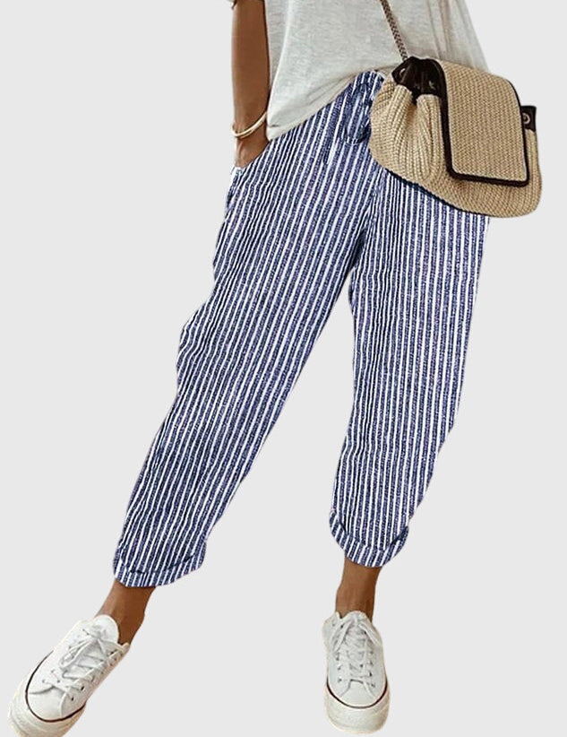 Céleste Duranville | High Waist Linen Drawstring Pants in Beige