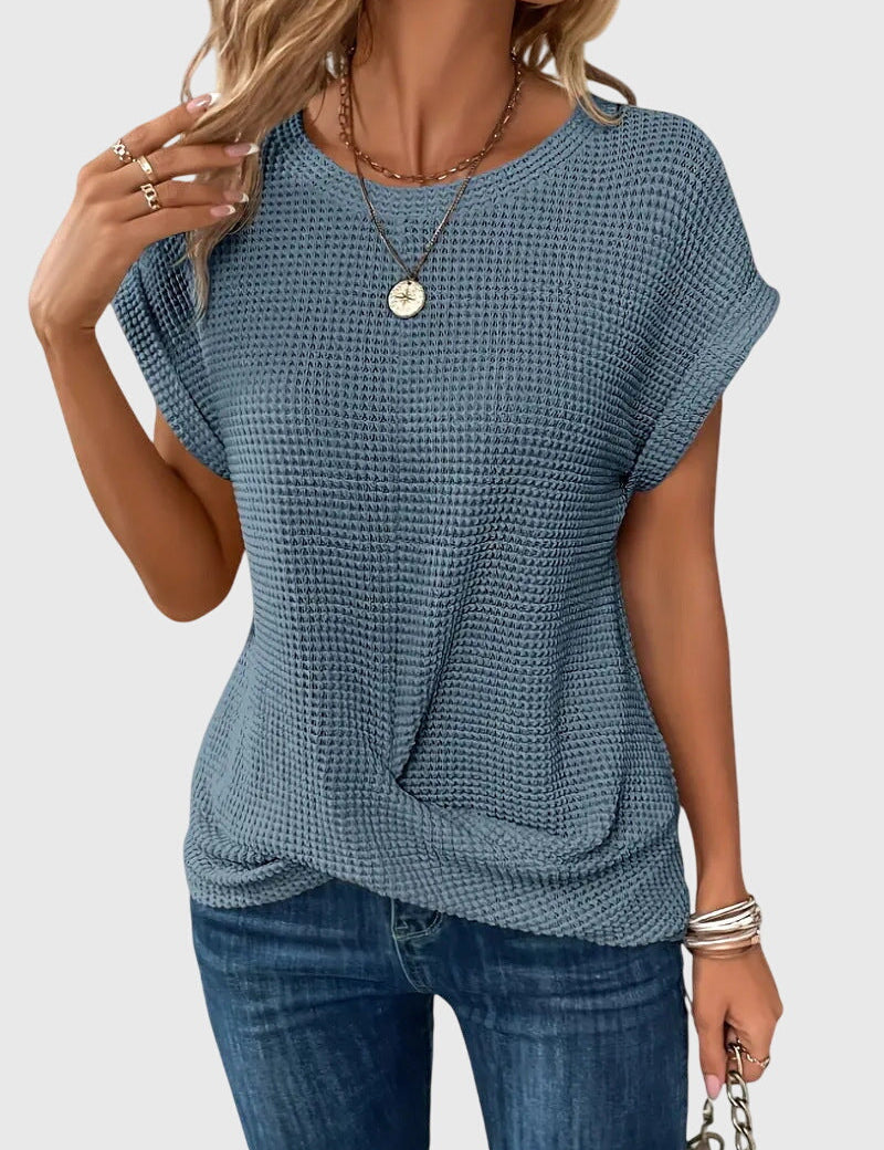Théodora Winslow | Rust Orange Waffle Knit Crew Neck Top