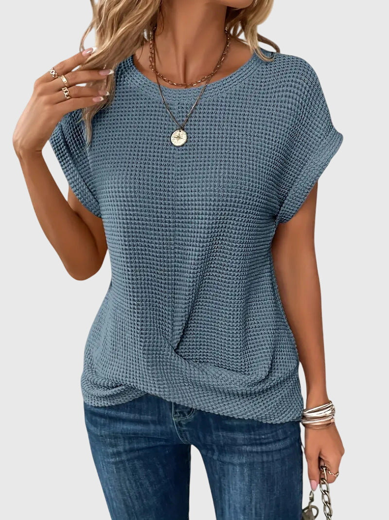 Théodora Winslow | Rust Orange Waffle Knit Crew Neck Top