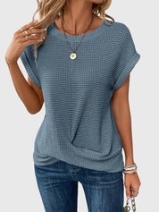 Théodora Winslow | Rust Orange Waffle Knit Crew Neck Top