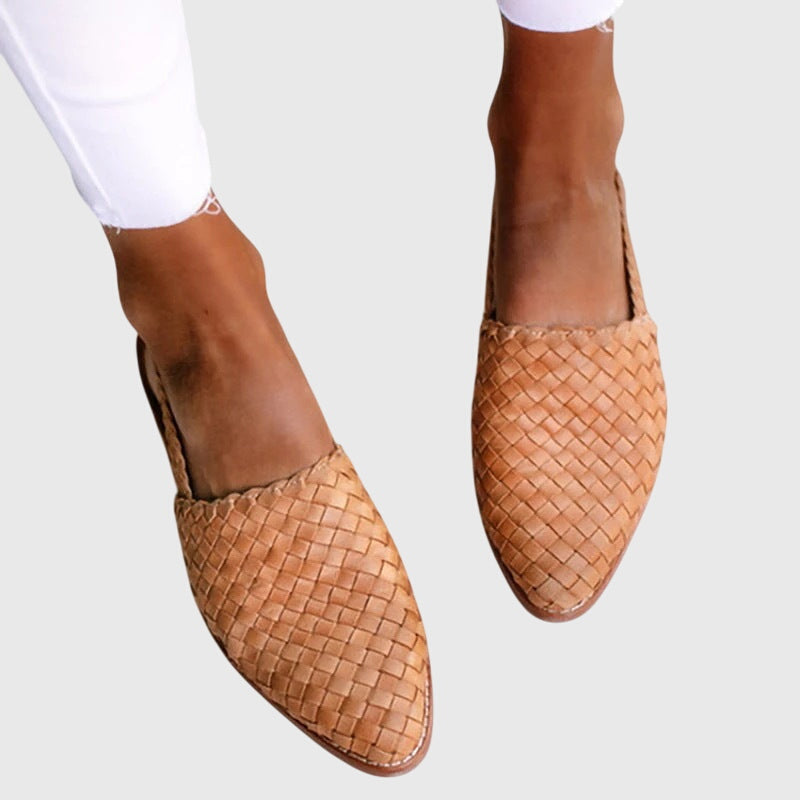 Marguerite Dawnfield | Tan Woven Flat Loafer – Orthopedic Support