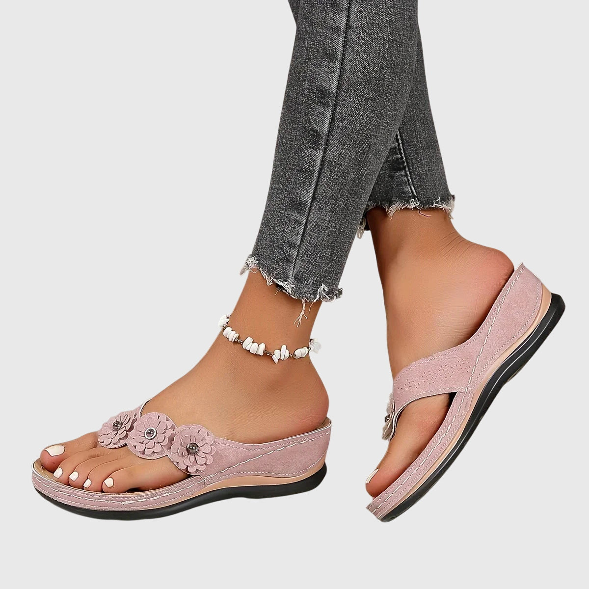 Rosette Dunleigh | Blue Flower Wedge Flip Flop Sandals
