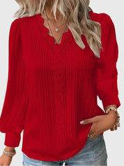 Amélie Chanteclair | Yellow Lace Trim V-Neck Long Sleeve Blouse