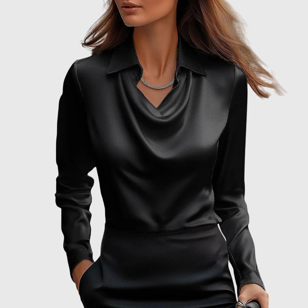 Séraphelle Wyndcourt | Satin Cowl-Neck Blouse in Champagne