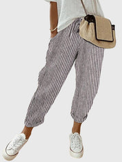 Céleste Duranville | High Waist Linen Drawstring Pants in Beige