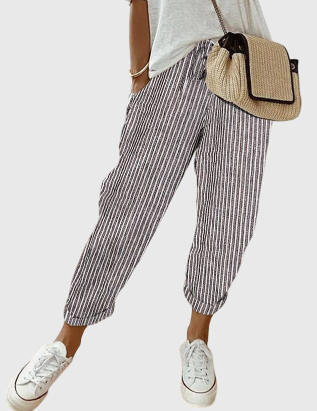 Céleste Duranville | High Waist Linen Drawstring Pants in Beige
