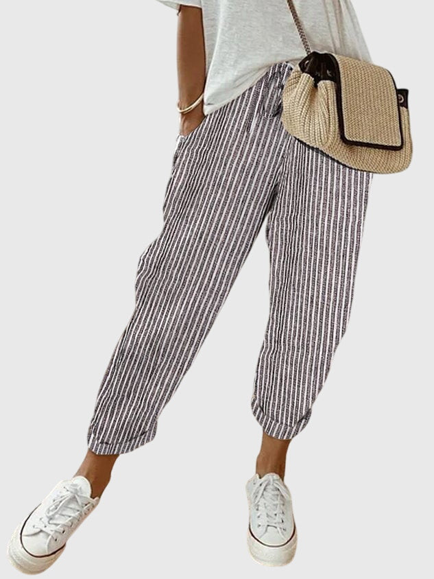 Céleste Duranville | High Waist Linen Drawstring Pants in Beige