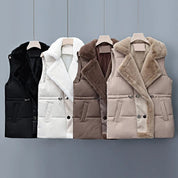 Geneviève Hartwell | Faux Fur Collar Puffer Vest in Brown