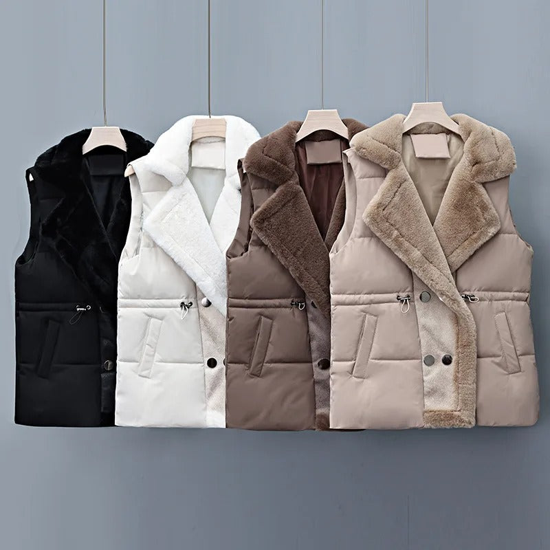 Geneviève Hartwell | Faux Fur Collar Puffer Vest in Brown