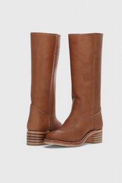 Beatrice Langford | Tan Leather Knee-High Western Boots