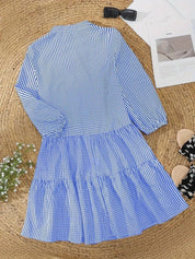 Elaine Rosecourt | Pink Gingham Button-Down Mini Dress with 3/4 Sleeves