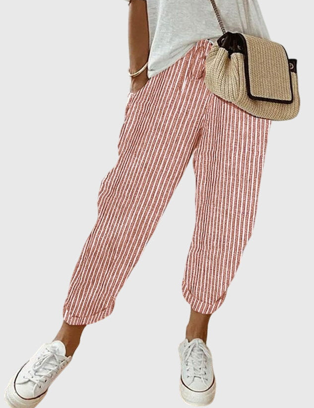 Céleste Duranville | High Waist Linen Drawstring Pants in Beige