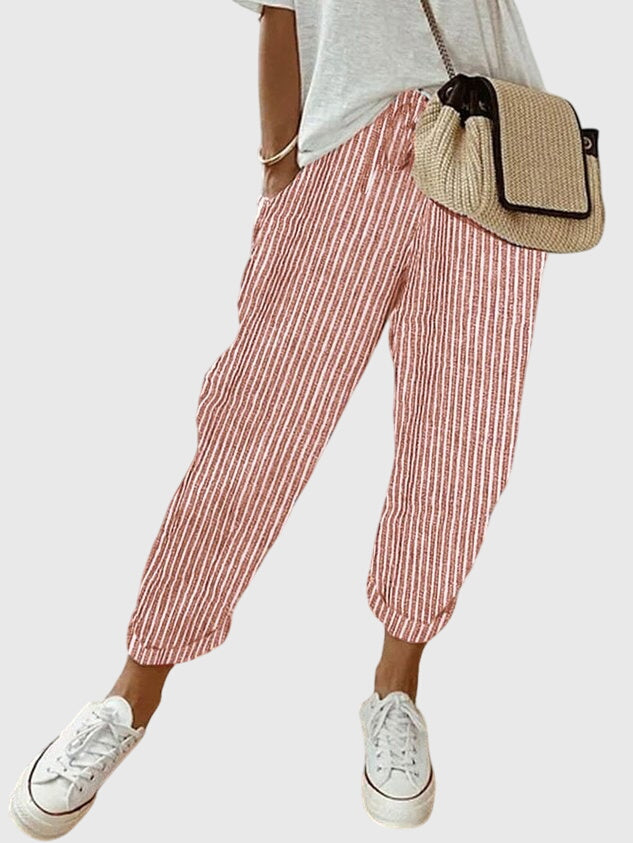 Céleste Duranville | High Waist Linen Drawstring Pants in Beige