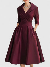 Rosalinde Chantecourt | Black A-Line Midi Dress with 3/4 Sleeves