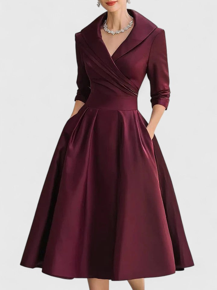 Rosalinde Chantecourt | Black A-Line Midi Dress with 3/4 Sleeves