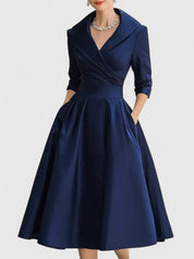 Rosalinde Chantecourt | Black A-Line Midi Dress with 3/4 Sleeves