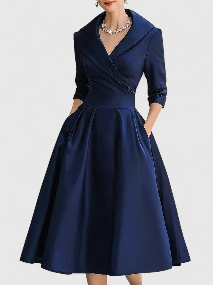 Rosalinde Chantecourt | Black A-Line Midi Dress with 3/4 Sleeves