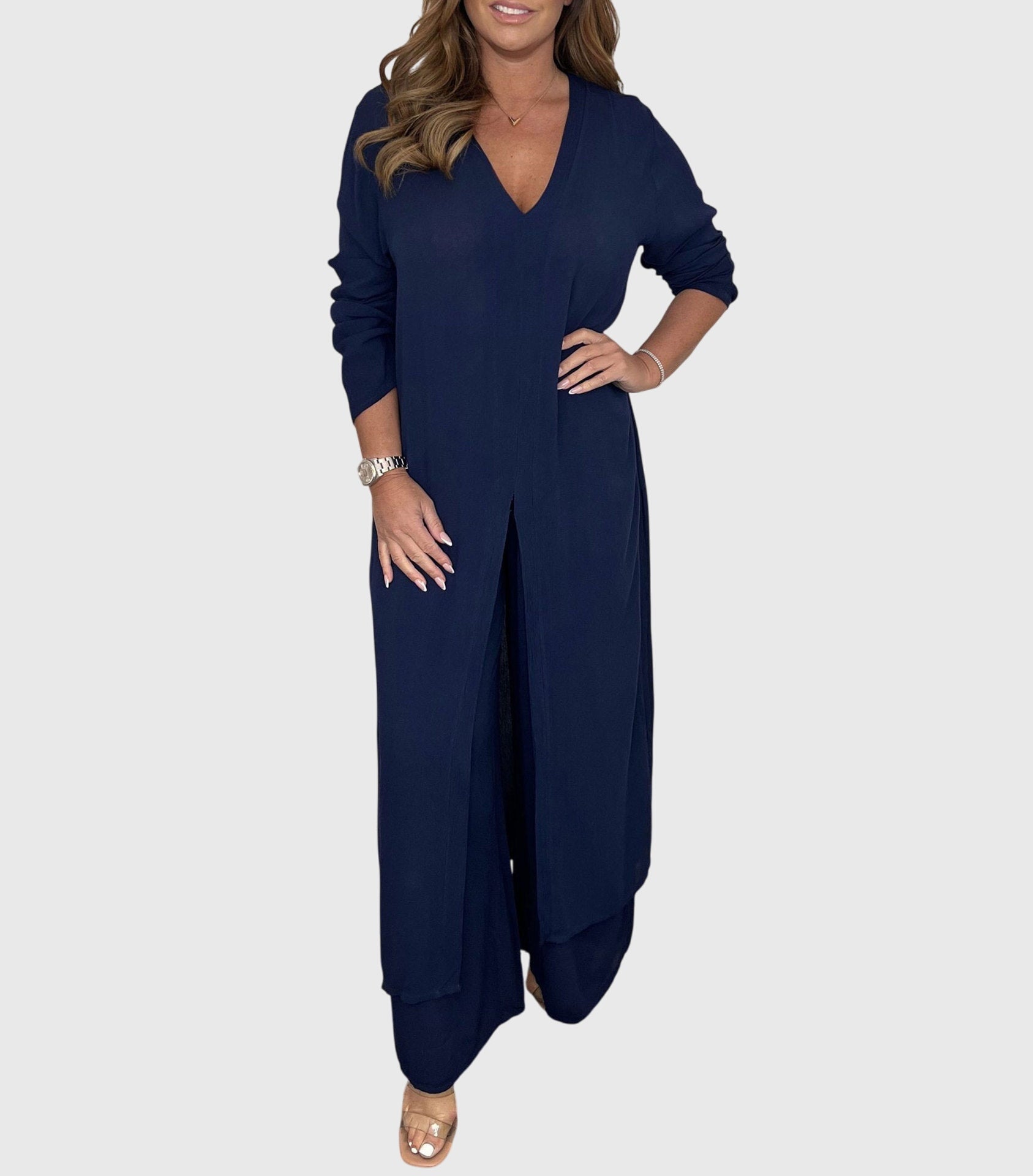 Vivienne Lacourte | Sage Green Long Blouse & Wide-Leg Pants Matching Set