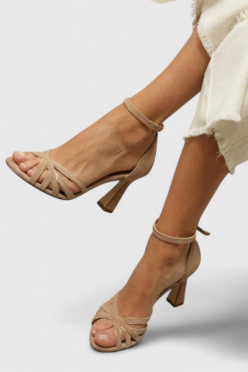 Rosalind Montfleury | Nude Strappy Block Heel Sandals