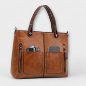 Beatrice Wyndmere | Brown Faux Leather Tote Bag with Front Pockets