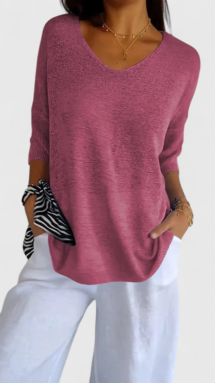 Nicolette Ashbourne | Sage Green V-Neck Knit Sweater Top