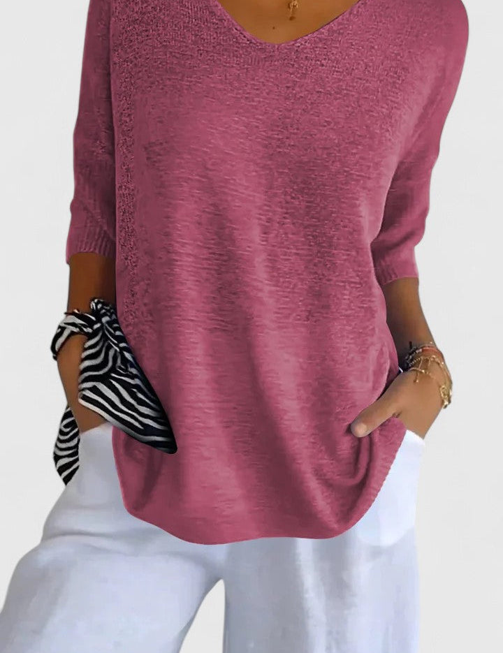 Nicolette Ashbourne | Sage Green V-Neck Knit Sweater Top