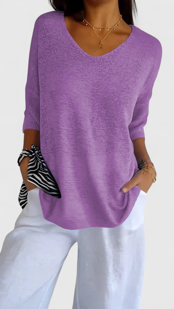 Nicolette Ashbourne | Sage Green V-Neck Knit Sweater Top