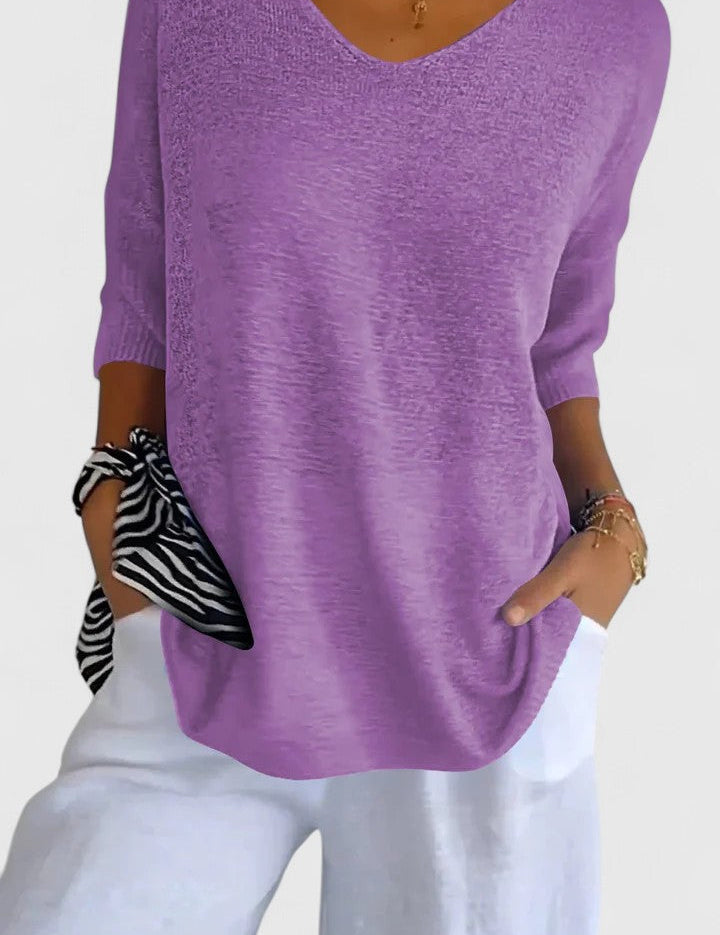 Nicolette Ashbourne | Sage Green V-Neck Knit Sweater Top