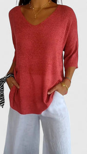 Nicolette Ashbourne | Sage Green V-Neck Knit Sweater Top