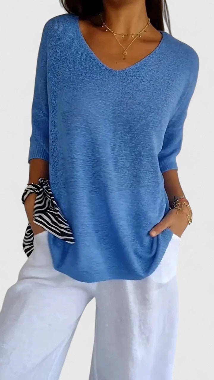 Nicolette Ashbourne | Sage Green V-Neck Knit Sweater Top