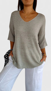 Nicolette Ashbourne | Sage Green V-Neck Knit Sweater Top