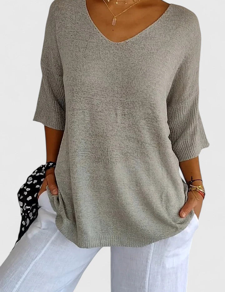 Nicolette Ashbourne | Sage Green V-Neck Knit Sweater Top