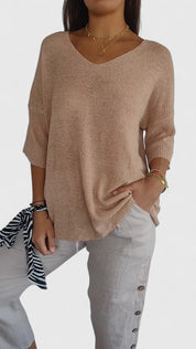 Nicolette Ashbourne | Sage Green V-Neck Knit Sweater Top