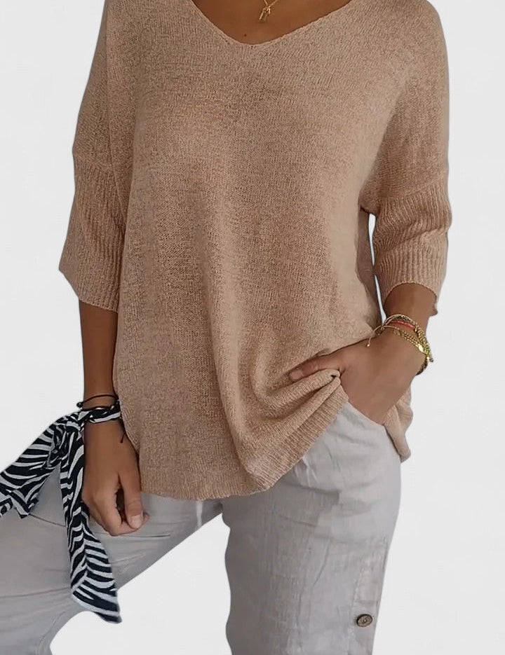 Nicolette Ashbourne | Sage Green V-Neck Knit Sweater Top