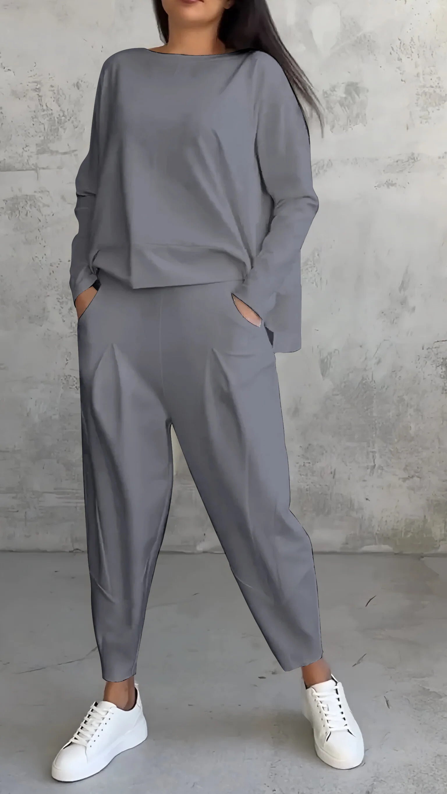 Elaine Beauvoisin | Cream Two-Piece Lounge Set Long Sleeve Top & Pants