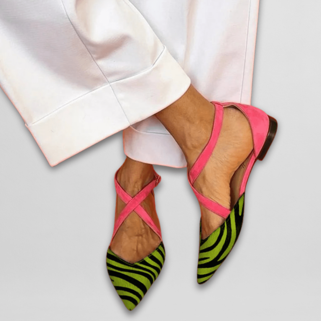 Severine Kingswell | Zebra Print Crisscross Strap Ballet Flats