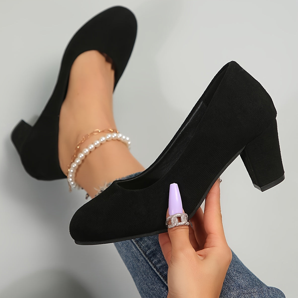 Lucienne Fairvale | Black Suede Block Heel Pumps – Orthopedic Comfort