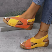 Evangeline Crestwood | Navy & White Colorblock Wedge Sandal