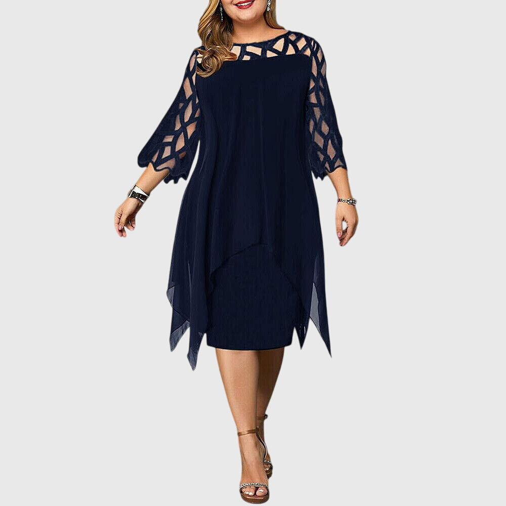 Margeline Fontverre | Purple Plus Size Lace Chiffon Midi Dress