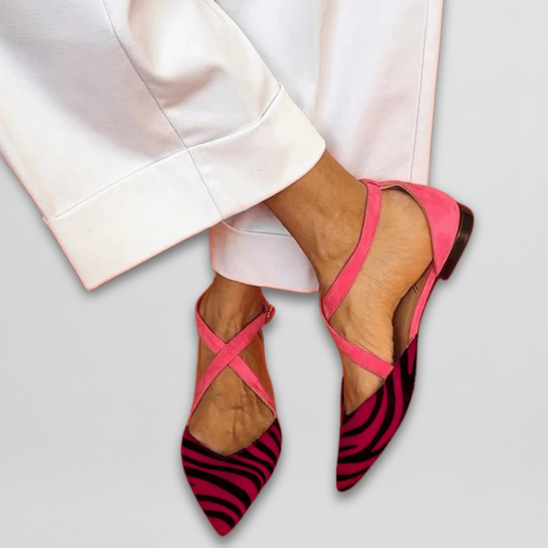 Severine Kingswell | Zebra Print Crisscross Strap Ballet Flats
