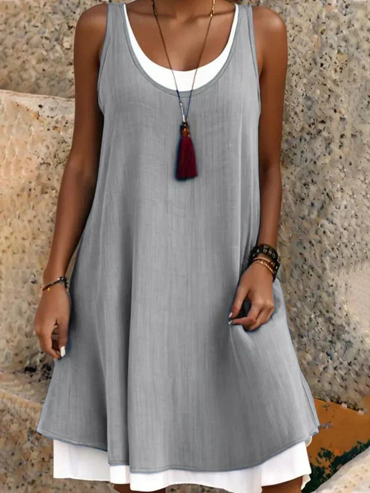 Marguerite Ashbourne | Sleeveless Scoop Neck Layered Mini Dress in Grey